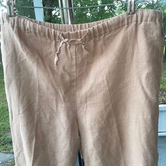 Orvis Sz Small 6 8 100% Linen Wide Leg Cropped Pants Brown Tan Beachy Comfort - Picture 8 of 10